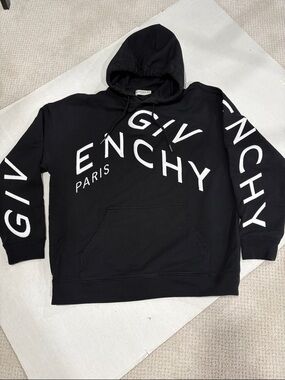 Givenchy Black Hoodie with White Diagonal Embroidered Logo XL Unisex